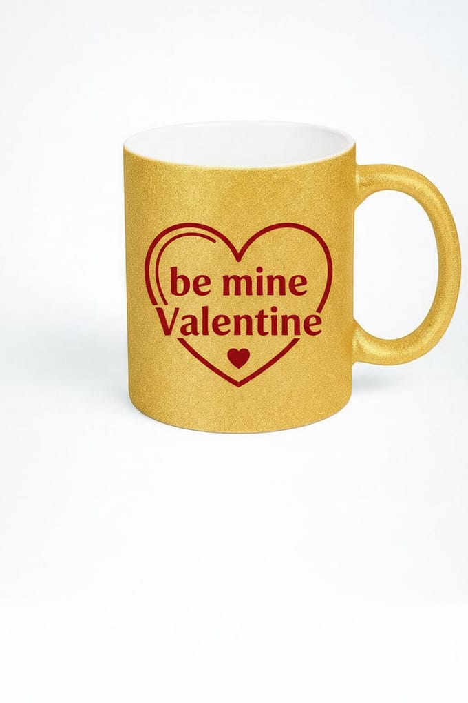 Gouden Glitter Valentijn Mok 'Be Mine Valentine' Hart Design - Romantisch Liefdescadeau