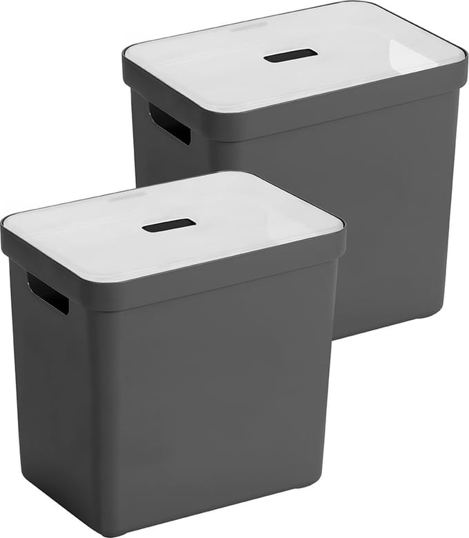 Sunware Sigma Home opbergbox 25L - Set van 2 - Antraciet/Transparant