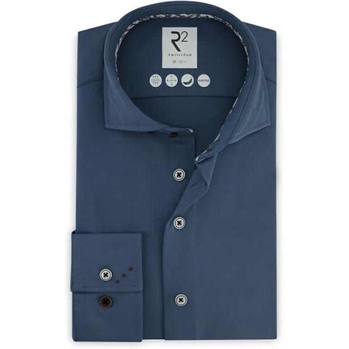R2 Amsterdam - Overhemd Knitted Blauw - Heren - Maat 38 - Modern-fit