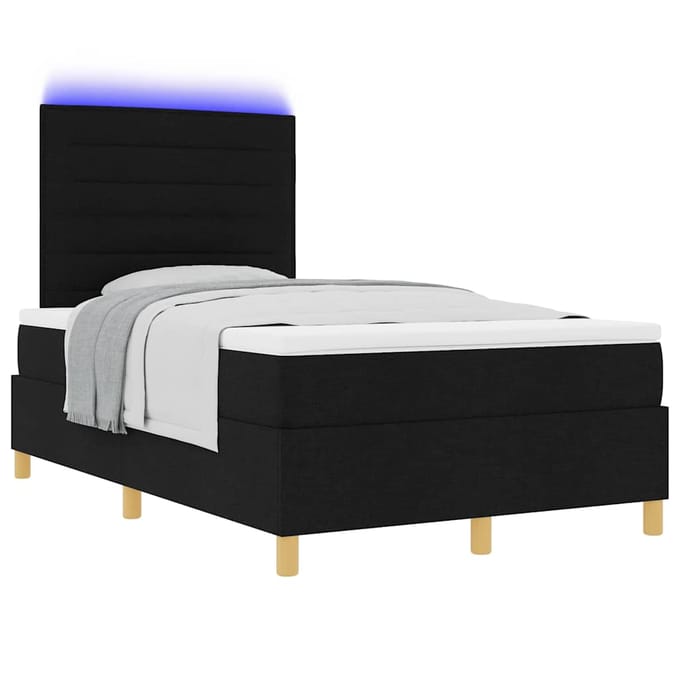 vidaXL - LED - Box - Spring - Bed - met - hoofdeinde - Zwart - 120 - x - 200 - cm - Stof