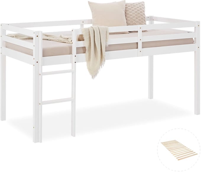 Homestyle4u Hoogslaper - 90x200 cm - Wit - met lattenbodem