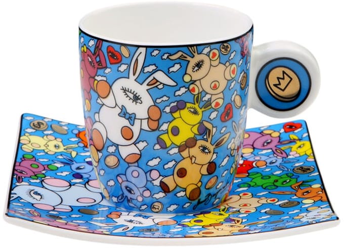 Goebel - Mauro Bergonzolis | Kop en schotel Espresso Magic Bunny Explosion | Porselein - 10cm - 100ml - 2 stuks