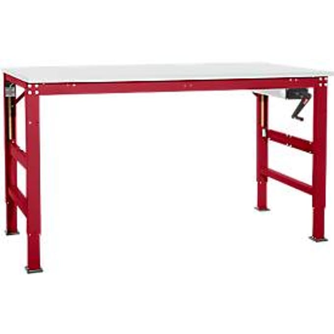 Werktafel Ergo K, met zwengel,  2500 x 800 mm, tafelblad melamine, robijnrood
