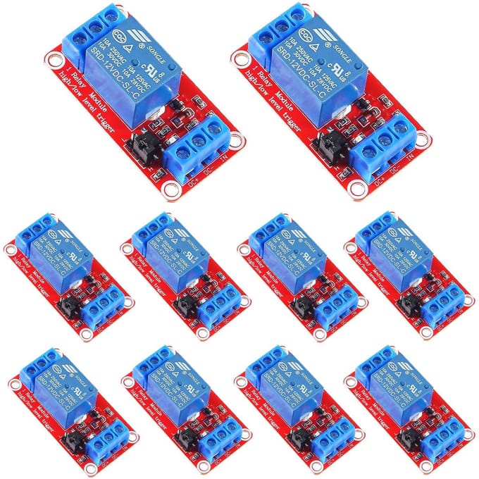 10 stuks 1-kanaals 12V Relaismodule met Optokoppelaar voor Arduino en Raspberry Pi