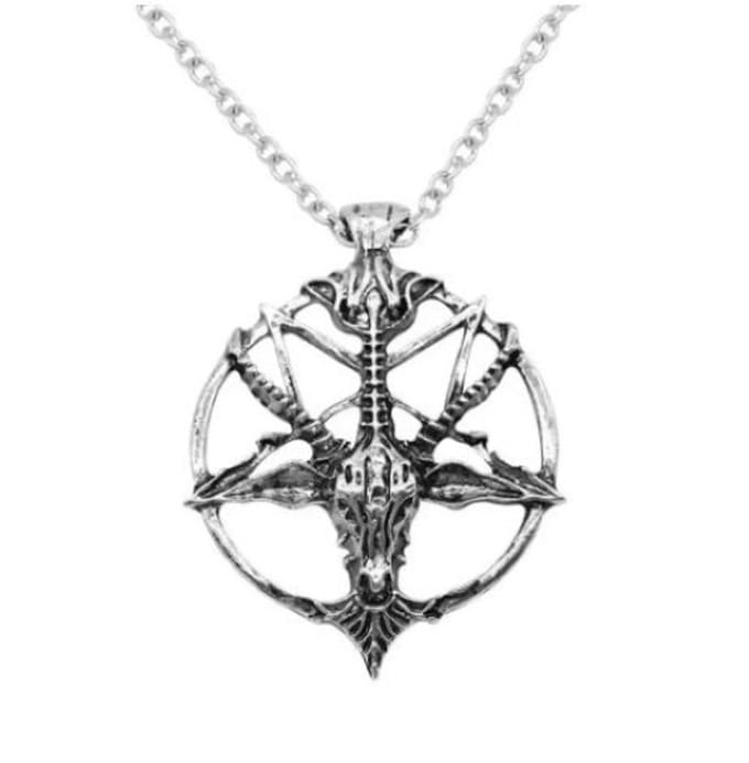 Gothic ketting - Heks - Wicca - Punk - Pentagram geit zilverkleurig