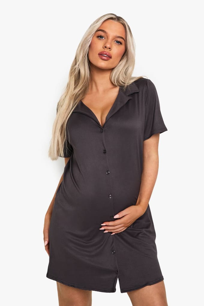 boohoo Dames Maternity Button Through Collar Nightie | Asgrijs | Maat: 42