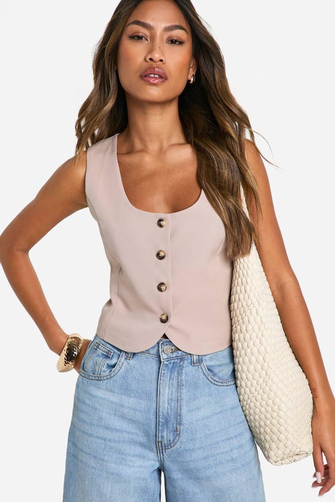 boohoo Dames Square Neck Crop Vest | Mocha | Maat: 14