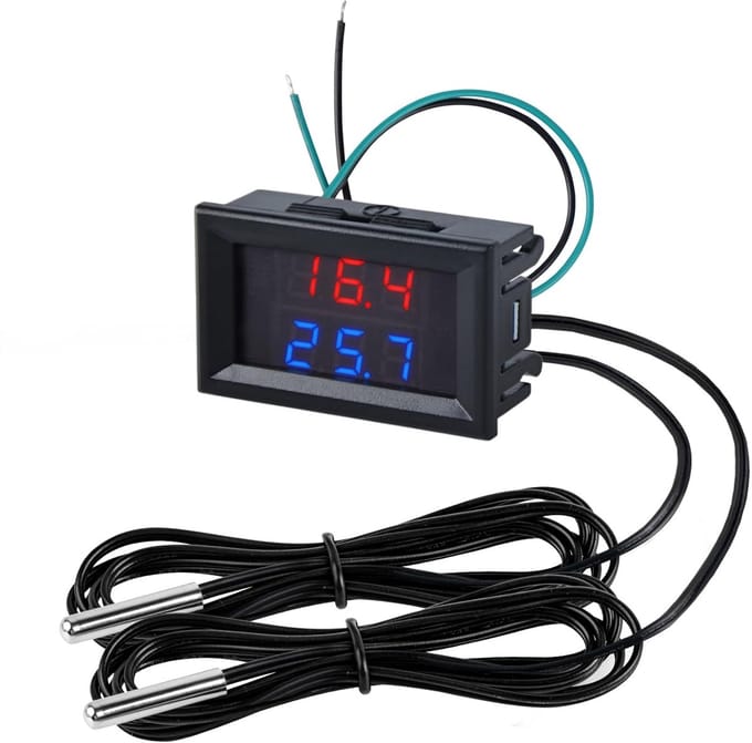 Digitale Thermometer met 2 Waterdichte Probes en Dual Display -55℃ tot +120℃ Temperatuur Meter