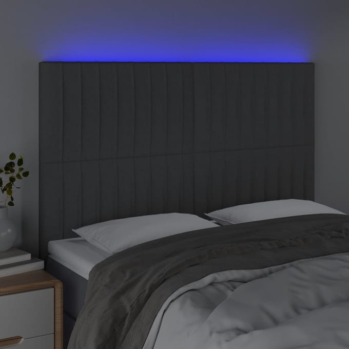 vidaXL - Hoofdbord - LED - 144x5x118/128 - cm - stof - donkergrijs