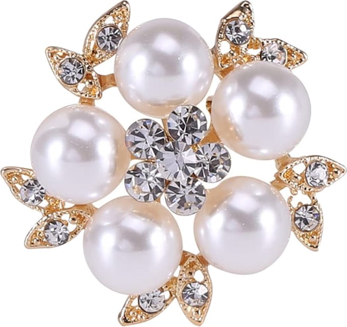 Fako Bijoux® - Broche - Bloem Met 5 Parels - 33x33mm - Goudkleurig