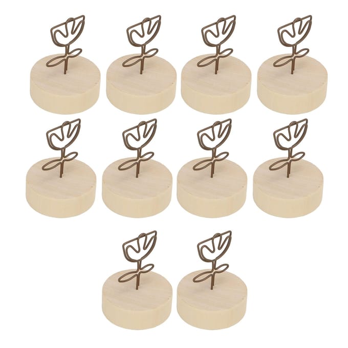 10 Stuks Tafelnummerhouder Houten Basis Bloemenstijl Brede Toepassing Naamkaart Clips voor Feest Bruiloft Tafel beige