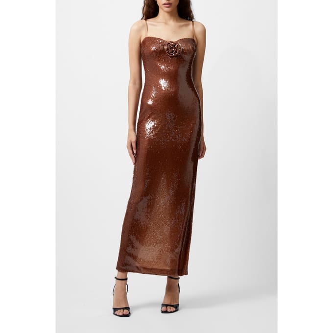 French Connection Beatrice Sequin Strappy Maxi D Brown Sequin Maat: 18 | Maxi Jurken Outlet | Dames | Bruin