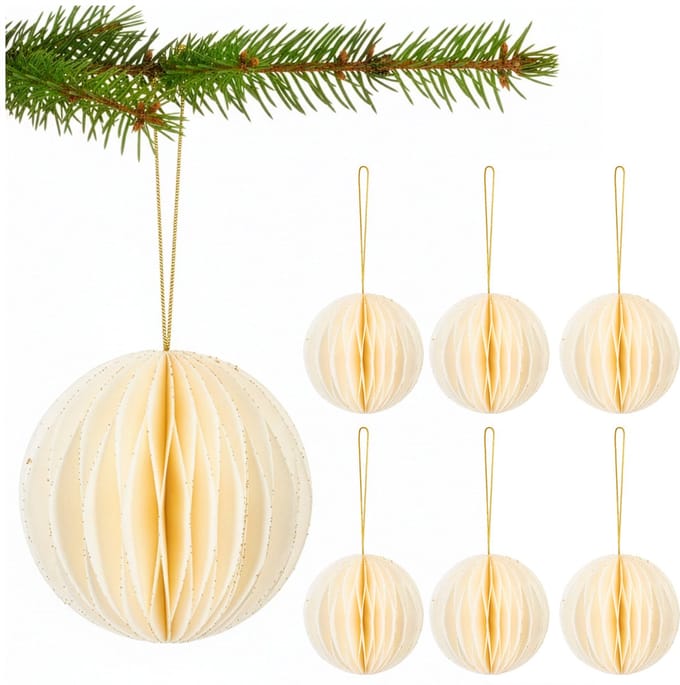 Springos Kerstbal | Papier | 8 Cm | 3D | Wit | 6 Stuks