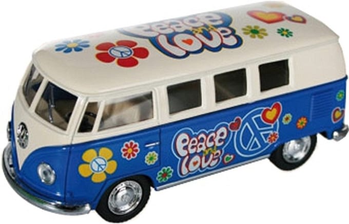 VW model T1 auto busje - hippie style - 12 cm - terugtrek motor