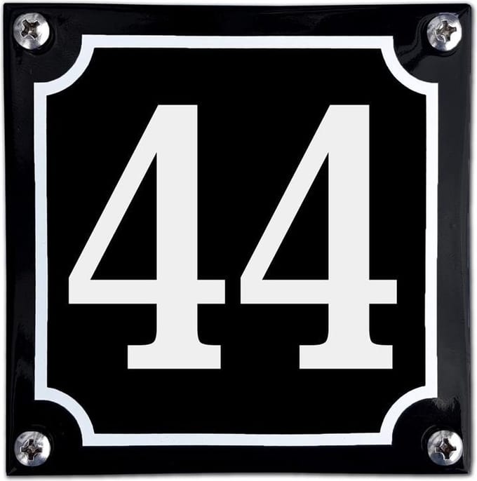 Zwart emaille huisnummer  - 44