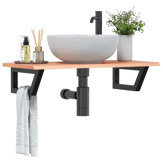 vidaXL - Badkamer - wandschap - staal - en - massief - eikenhout