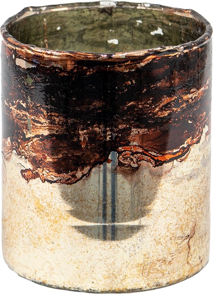Clayre & Eef Theelichthouder Ø 11x13 cm Goudkleurig Bruin Glas