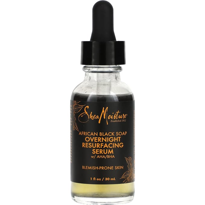 SheaMoisture, Afrikaanse Zwarte Zeep, Nachtelijk Vernieuwend Serum met AHA/BHA, 1 fl oz (30 ml) black