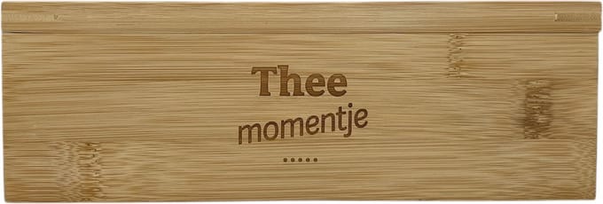 Theedoos 6 vaks, Bamboe met tekst: Thee momentje .....