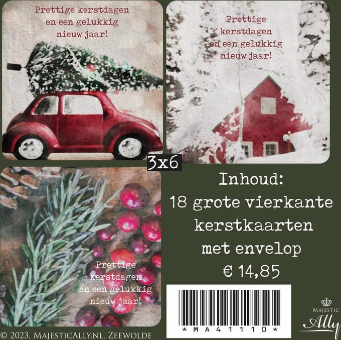 Voordeelpakje 18 vierkante kerstkaarten - Rood - MajesticAlly