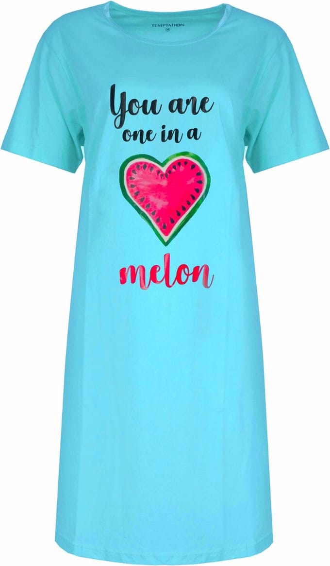 Temptation Dames Nachthemd - Bigshirt - Katoen - Turquoise - Maat M