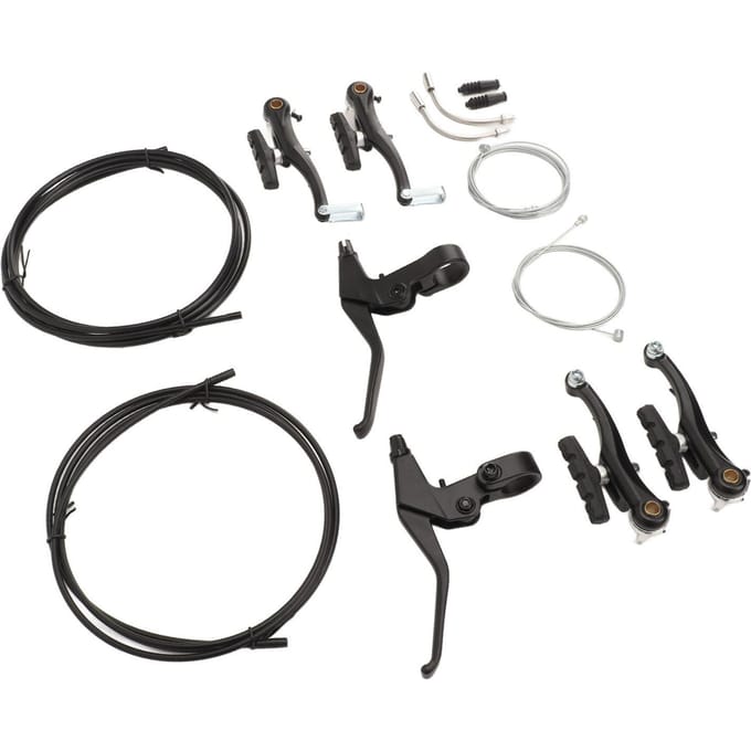 V-Type Fietsremset met Remhendel Remkabel Compleet Gevoelige Remmen Fiets Voor- en Achterrem Kit voor Vervanging gray