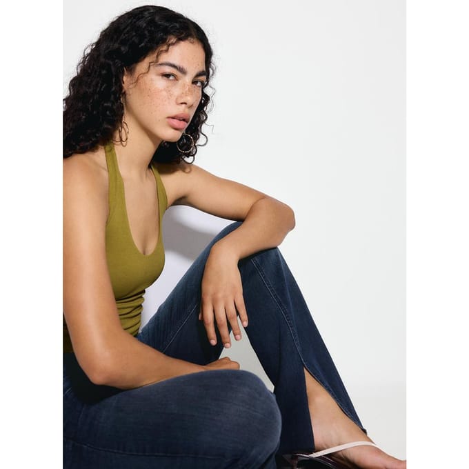 Stradivarius D74 flared split jeans  PARELGRIJZE DENIM WASSING 40