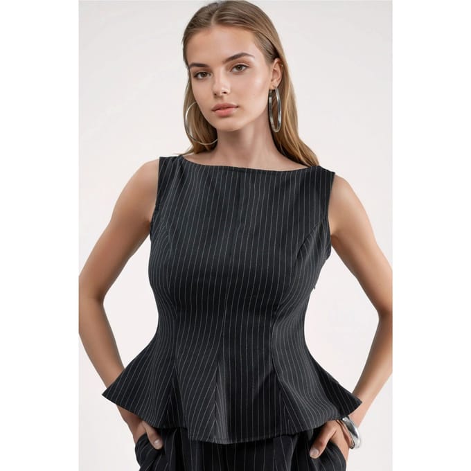 Gestreepte Bootneck Peplum Top met Rits