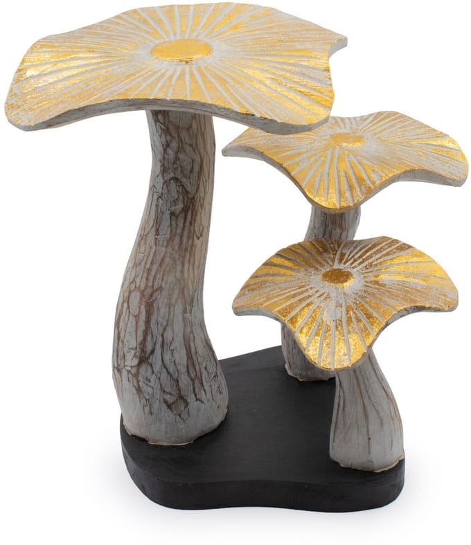 Medium Golden Mushroom Art - 25cm - Whitewash