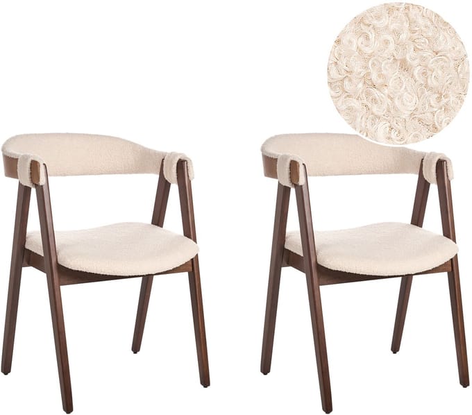 DAY - Eetkamerstoel set van 2 - Donkerhout/Lichtbeige - Bouclé