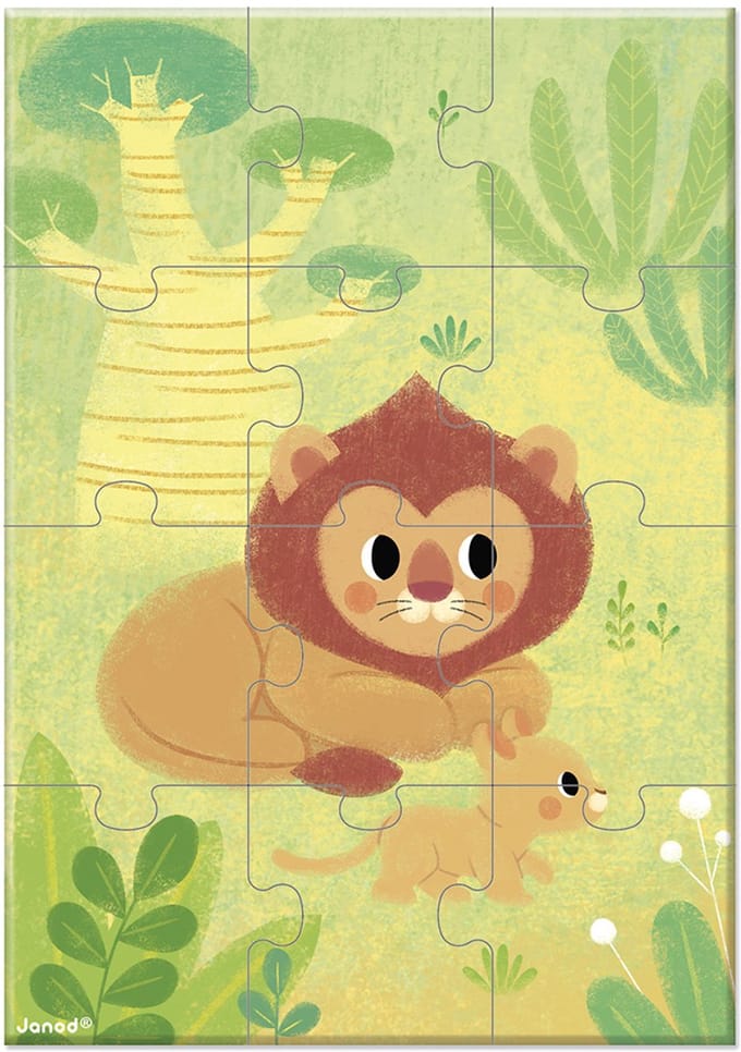 Janod puzzel - Jungle dieren verzamelpuzzel karton 12 stukjes.