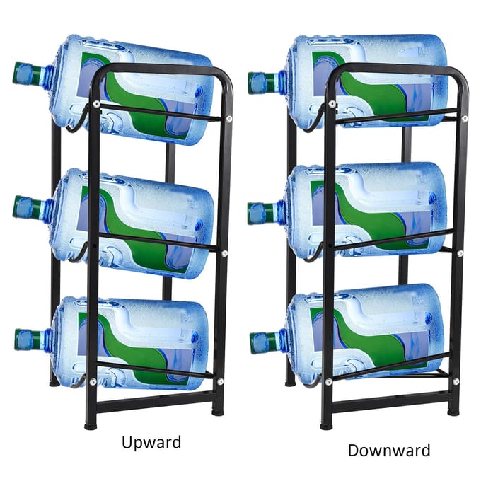 3-Laags Waterkoeler Kan Rek Heavy Duty 5 Gallon Waterfles Houder Opslagrek met Vloer zwart