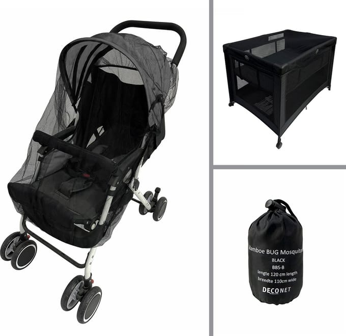 Klamboe Buggy, campingbedje en ledikantje BLACK 110x 120cm
