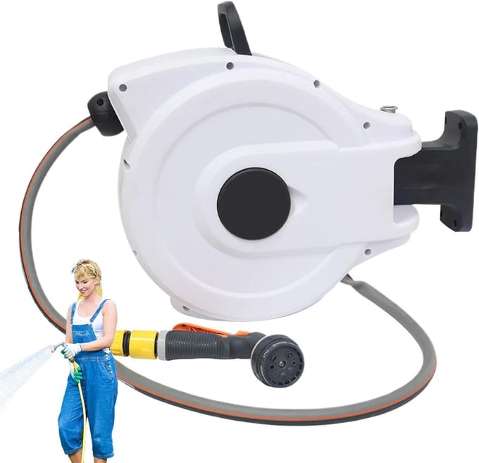 Waterslang Haspel - Tuinslangoprol - Ruimte Besparen - Automatisch Terugspoelen - 15 Meter - Wit