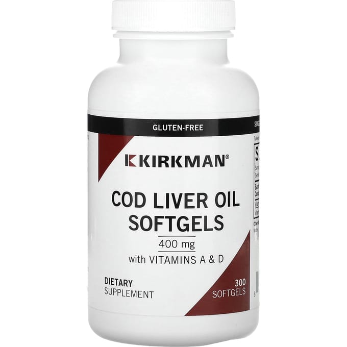 Kirkman Labs, Huile de foie de morue, 400 mg, 300 capsules molles