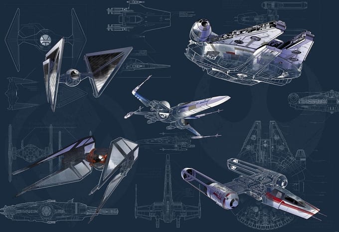 Fotobehang - Star Wars Blueprint Dark 400x280cm - Vliesbehang