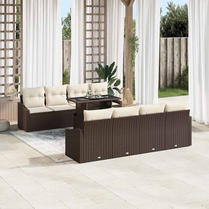 vidaXL - Tuinbank - Set - 7 - st - Bruin - en - Crème - poly - rattan
