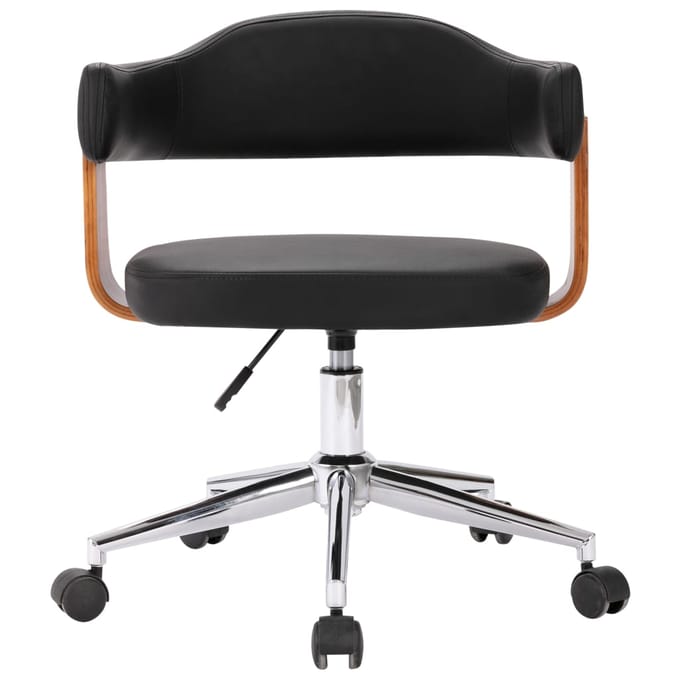 vidaXL - Eetkamerstoelen - draaibaar - 2 - st - gebogen - hout - en - kunstleer - zwart