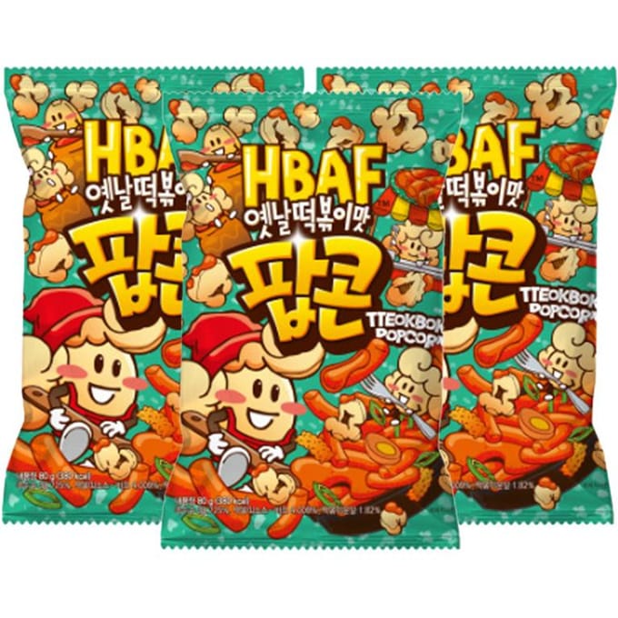 HBAF Gekruide Popcorn 17 Floavors, 80g (18 Opties) Tteokbokki  x 3PCS