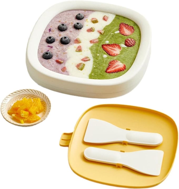 Rol ijs maker - Dessert plaat - Zelf ijs maken - Compleet met spatels - 23 cm breed - Crèmekleurig