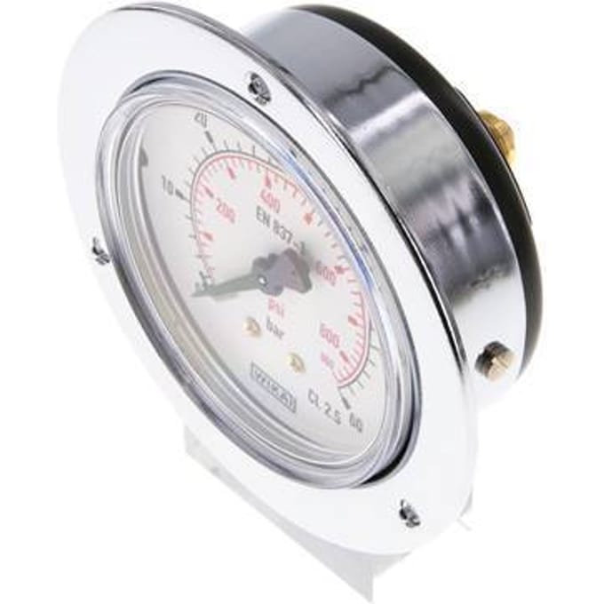0..60 Bar Paneelmontage Manometer Staal/Messing 63 mm Klasse 2.5 (Voorflens) - MW06063SH-FP