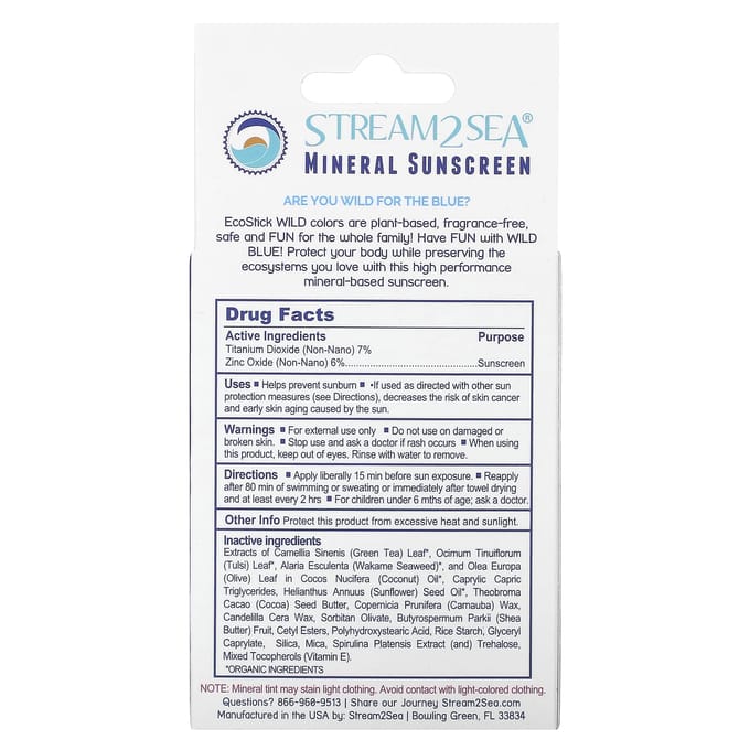 Stream2Sea, Ecostick Sunscreen Wild Blue, Spf 35+, 14G(0.5Oz) blue