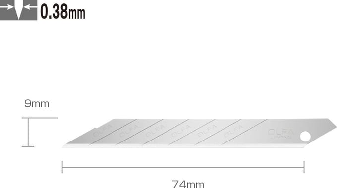 Olfa SAB-10 - Reservemesjes - 9mm - Zilver - Blister van 10