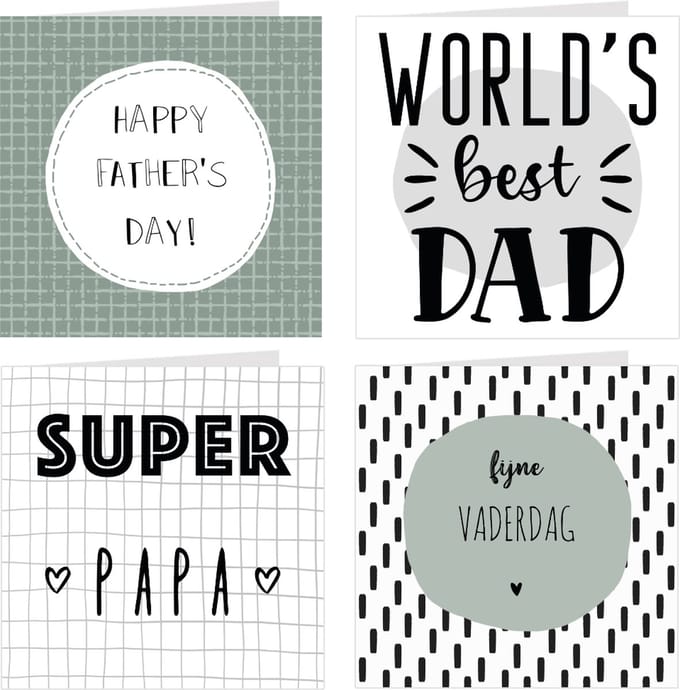 4x VADERDAG kaarten / wenskaarten / vaderdagkaarten met enveloppen