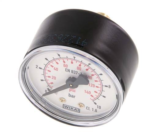 0..10 Bar Manometer Achteraansluiting Staal/Messing 50 mm Klasse 1.6