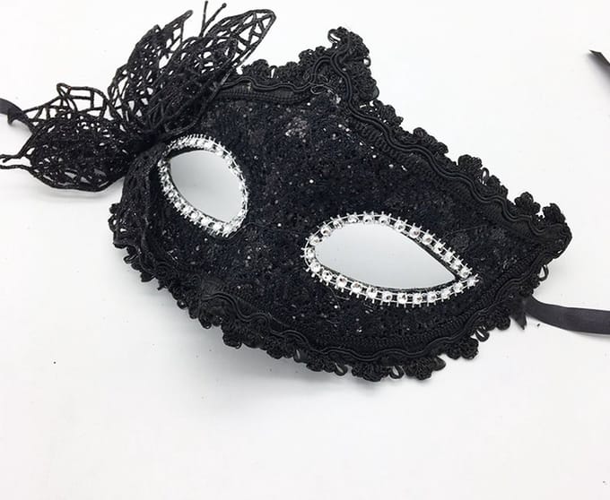 Venetiaans Masker - Vlindermotief - Stof - Zwart