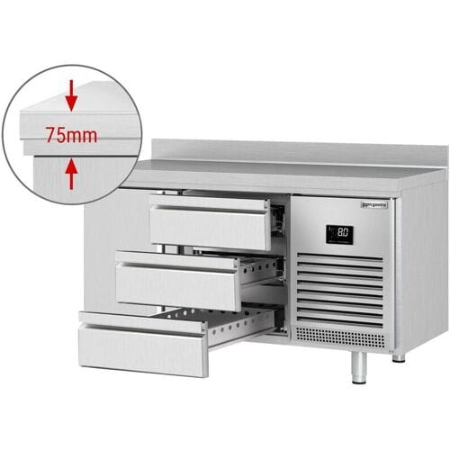GGM Gastro Kühltisch Premium PLUS - 1468x700mm - mit 1 Tür, 3 Schubladen - Aufkantung