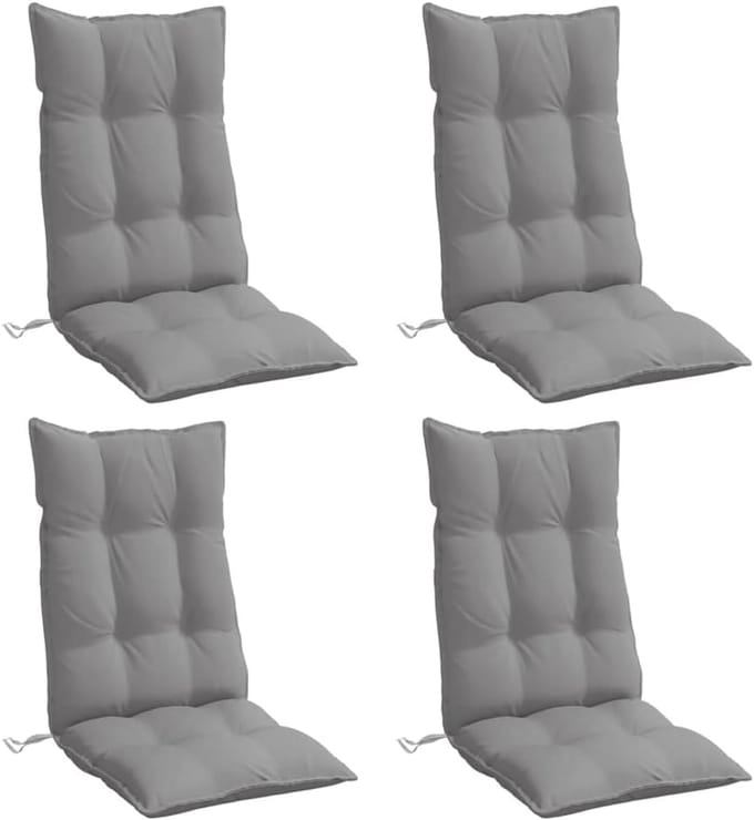 Set van 4 Zachte en Duurzame Tuinstoelkussens Hoge Rugleuning Grijs