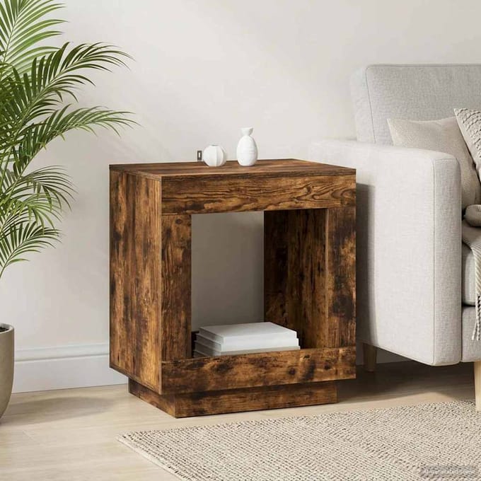 vidaXL - Bijzettafel - Gerookt - eiken - 60 - x - 40 - x - 65 - cm - Bewerkt - hout