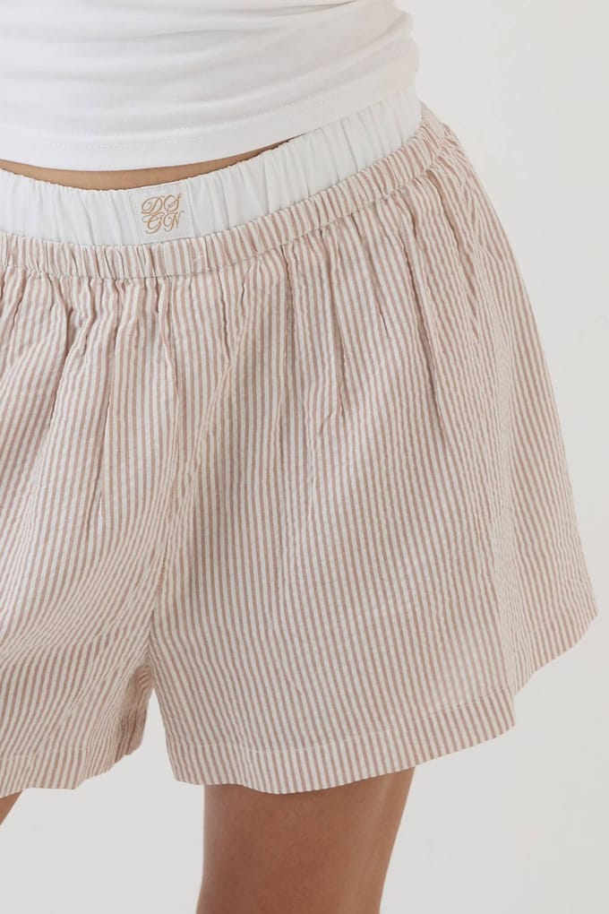 Dames Dsgn Studio Gestreepte Boxershort | Taupe | Maat: Medium